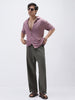 Men's Dusty Grey Loose Fit Solid Linen Blend Trousers Non-Stretchable