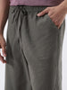 Men's Dusty Grey Loose Fit Solid Linen Blend Trousers Non-Stretchable