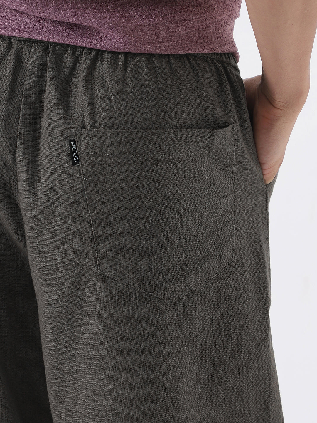 Men's Dusty Grey Loose Fit Solid Linen Blend Trousers Non-Stretchable
