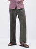 Men's Dusty Grey Loose Fit Solid Linen Blend Trousers Non-Stretchable