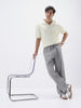 Men's Grey Loose Fit Solid Linen Blend Trousers Non-Stretchable