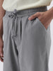 Men's Grey Loose Fit Solid Linen Blend Trousers Non-Stretchable