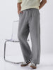 Men's Grey Loose Fit Solid Linen Blend Trousers Non-Stretchable