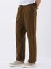 Men's Khaki Loose Fit Solid Linen Blend Trousers Non-Stretchable