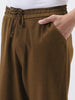 Men's Khaki Loose Fit Solid Linen Blend Trousers Non-Stretchable