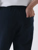 Men's Navy Loose Fit Solid Linen Blend Trousers Non-Stretchable