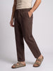 Men's Brown Relaxed Fit Solid Linen Blend Trousers Non-Stretchable