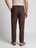 Men's Brown Relaxed Fit Solid Linen Blend Trousers Non-Stretchable