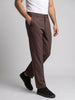 Men's Chocolate Relaxed Fit Solid Linen Blend Trousers Non-Stretchable