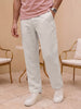 Men's Off White Relaxed Fit Solid Linen Blend Trousers Non-Stretchable