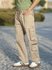 Men's Dark Beige Loose Baggy Fit Travel Cargo Jeans With 8 Pockets Stretchable