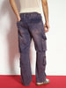 Men's Dark Blue Loose Baggy Fit Travel Cargo Jeans With 8 Pockets Stretchable