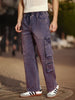 Men's Dark Blue Loose Baggy Fit Travel Cargo Jeans With 8 Pockets Stretchable