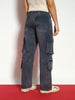 Men's Grey Loose Baggy Fit Travel Cargo Jeans With 8 Pockets Stretchable