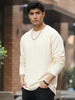 Men's Cloud Cream Textured Round Neck Oversized Full Sleeve Cotton T-Shirt