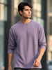 Men's Lilac Textured Round Neck Oversized Full Sleeve Cotton T-Shirt