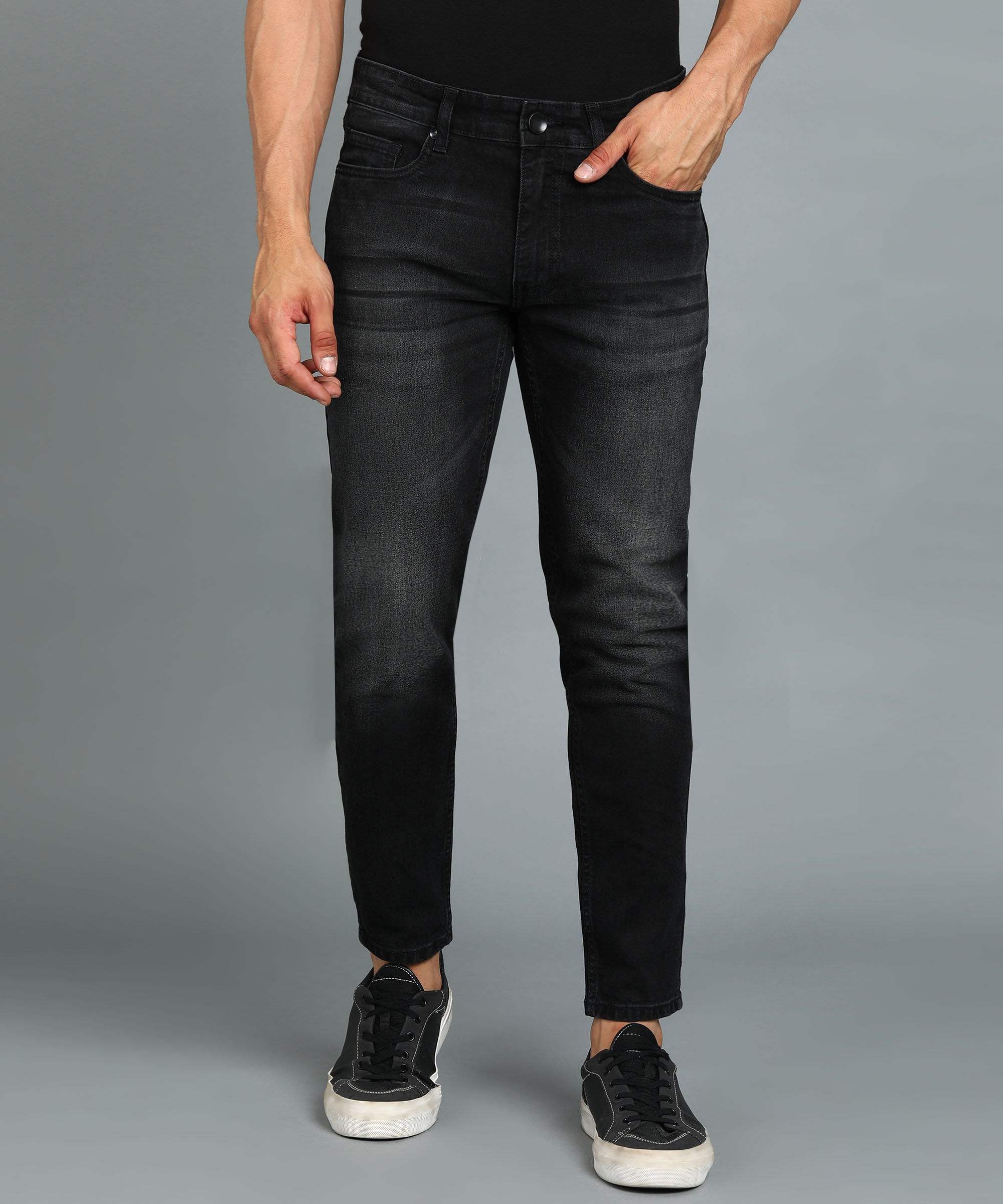 Men's Black Slim Fit Washed Jeans Stretchable