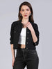 Women's Black Regular Fit Washed Full Sleeve Denim Jacket