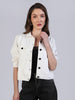 Women's White Regular Fit Washed Full Sleeve Denim Jacket