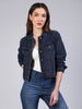 Women's Dark Blue Regular Fit Washed Full Sleeve Denim Jacket