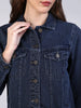Women's Dark Blue Regular Fit Washed Full Sleeve Denim Jacket