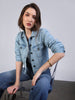 Women's Ice Blue Regular Fit Washed Full Sleeve Denim Jacket