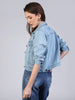 Women's Ice Blue Regular Fit Washed Full Sleeve Denim Jacket
