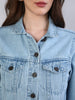 Women's Ice Blue Regular Fit Washed Full Sleeve Denim Jacket