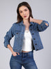 Women's Light Blue Regular Fit Washed Full Sleeve Denim Jacket
