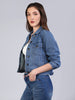 Women's Light Blue Regular Fit Washed Full Sleeve Denim Jacket