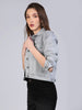 Women's Light Grey Regular Fit Washed Full Sleeve Denim Jacket