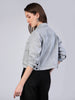 Women's Light Grey Regular Fit Washed Full Sleeve Denim Jacket