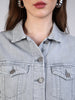 Women's Light Grey Regular Fit Washed Full Sleeve Denim Jacket