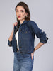 Women's Blue Regular Fit Washed Full Sleeve Denim Jacket