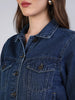 Women's Blue Regular Fit Washed Full Sleeve Denim Jacket