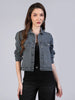 Women's Grey Regular Fit Washed Full Sleeve Denim Jacket