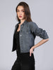 Women's Grey Regular Fit Washed Full Sleeve Denim Jacket