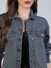 Women's Grey Regular Fit Washed Full Sleeve Denim Jacket