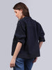 Women's Dark Blue Relaxed Fit Full Sleeve Utility Denim Jacket