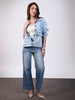 Women's Ice Blue Relaxed Fit Full Sleeve Utility Denim Jacket