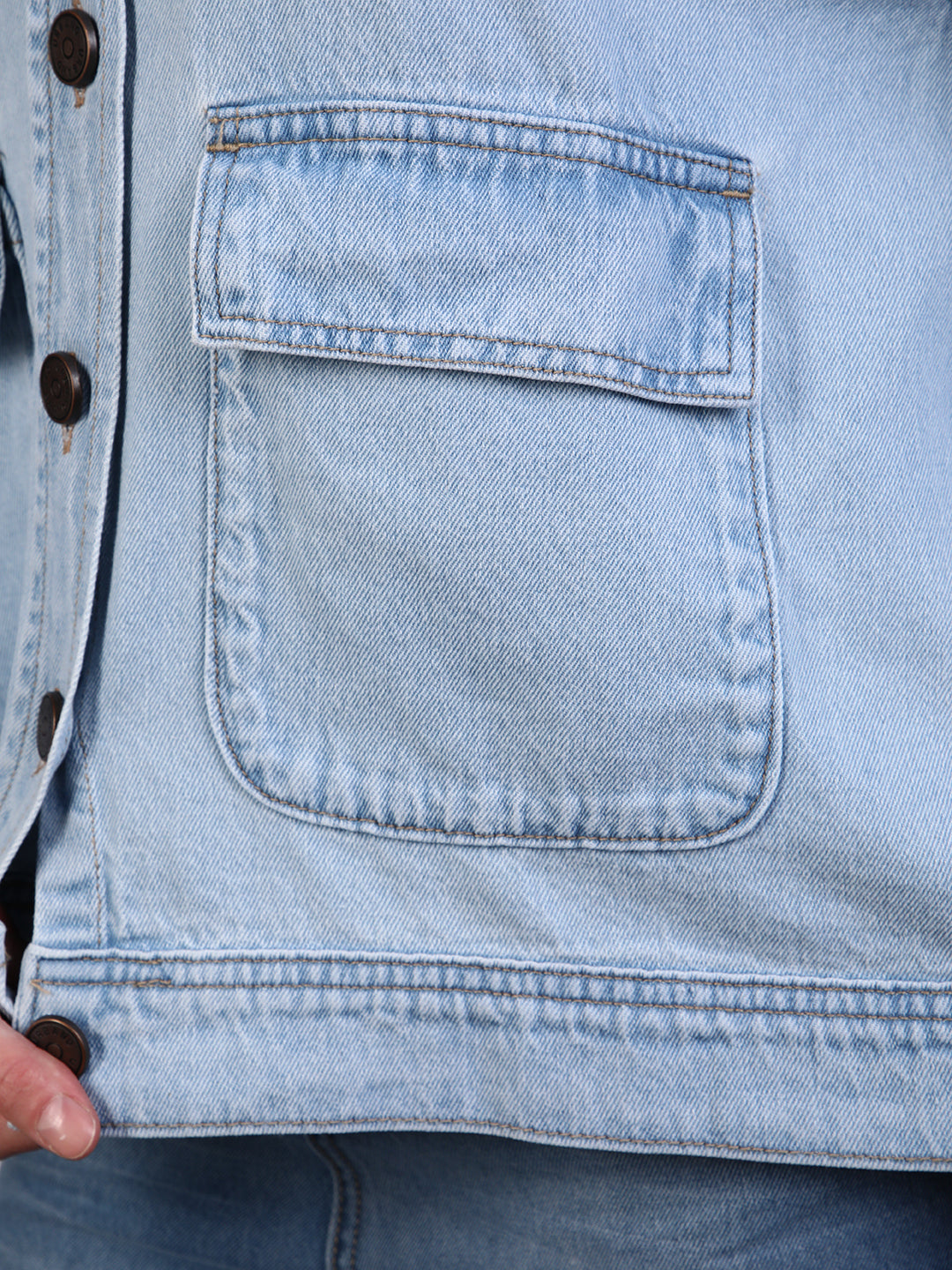 Women's Ice Blue Relaxed Fit Full Sleeve Utility Denim Jacket