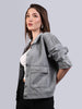 Women's Ice Grey Relaxed Fit Full Sleeve Utility Denim Jacket