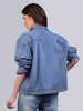 Women's Light Blue Relaxed Fit Full Sleeve Utility Denim Jacket