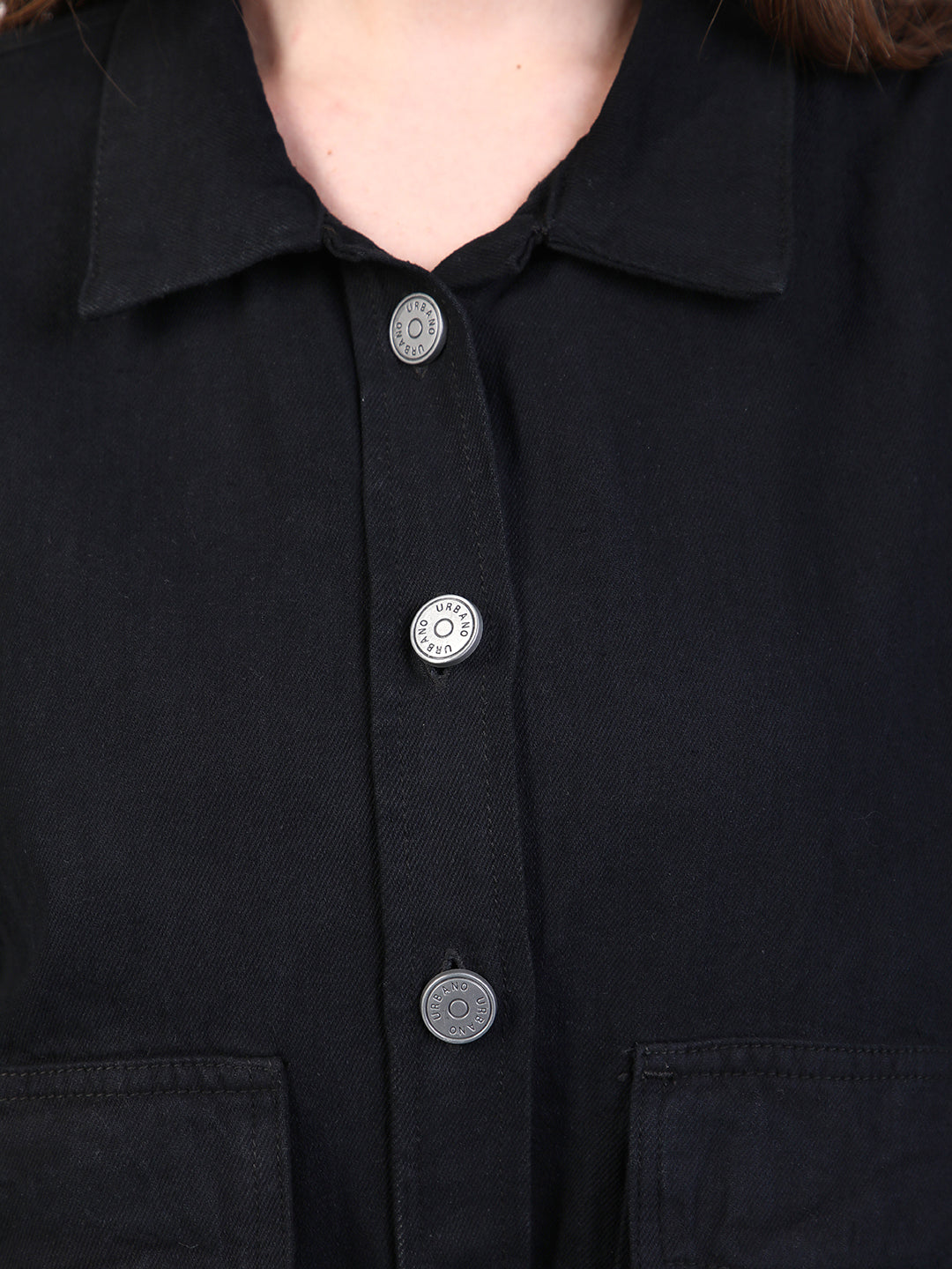 Women's Black Relaxed Fit Full Sleeve Utility Denim Jacket