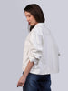 Women's White Relaxed Fit Full Sleeve Utility Denim Jacket