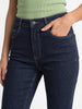 Women's Dark Blue Mid Rise Bootcut Washed Jeans Stretchable