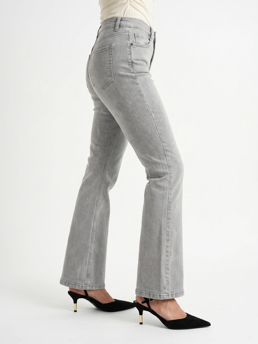 Women's Ice Grey Mid Rise Bootcut Washed Jeans Stretchable