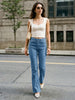 Women's Light Blue Mid Rise Bootcut Washed Jeans Stretchable