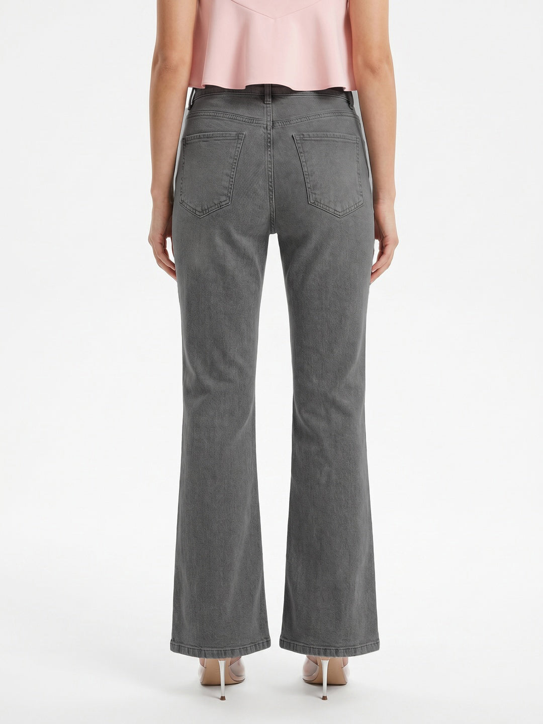 Women's Light Grey Mid Rise Bootcut Washed Jeans Stretchable