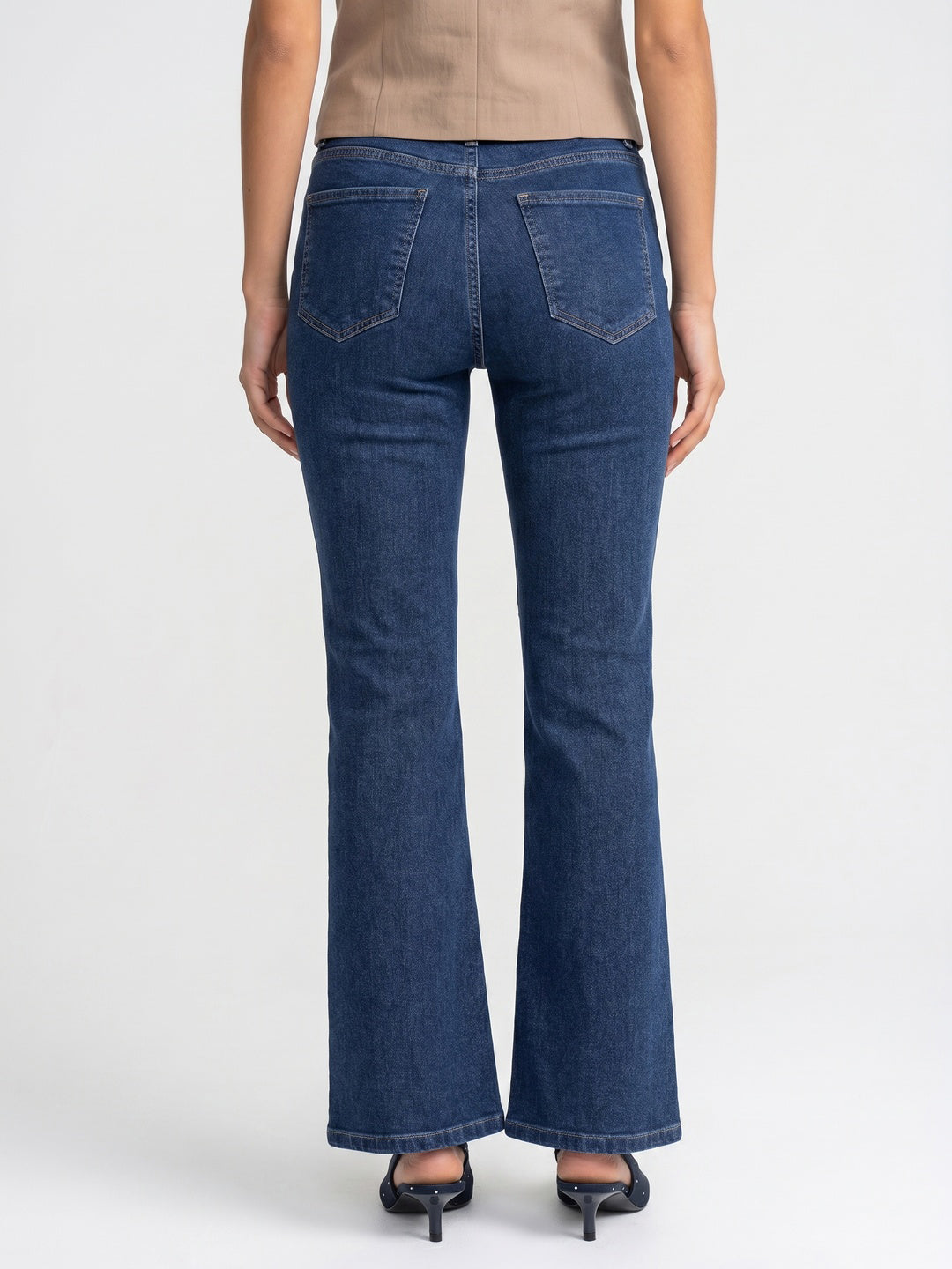 Women's Blue Mid Rise Bootcut Washed Jeans Stretchable